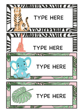 Modern Jungle Theme Desk Plates/Name Tags (Cheetah, Greenery, and Zebra ...