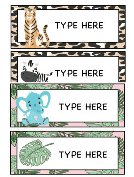 Modern Jungle Theme Desk Plates Name Tags (cheetah, Greenery, And Zebra 