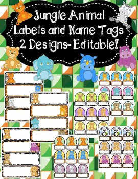 Jungle Animal Themed Name Tags and Labels- Editable! | TpT