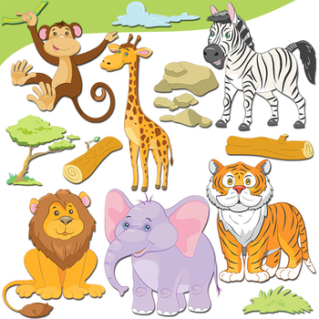 A009 Cute Animals Baby Jungle Animals Clipart Instant Download Safari Jungle Animal Clipart Jungle Animals Clipart Visual Arts Collage Jan Takayama Com