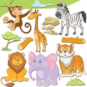 Preview of Jungle Animals Clipart, Cute Safari Animals