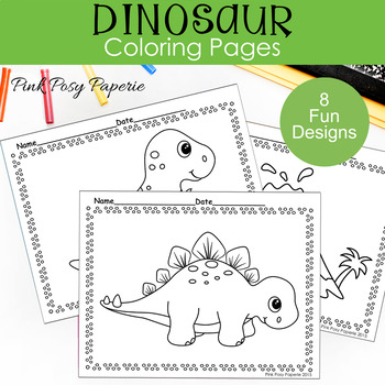 Preview of Dinosaur Coloring Pages - Coloring Sheets - Dinosaur Coloring Book - 8 Designs