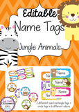Jungle Animals Editable Name Tags / Desk Plates - Rainbow Chevron