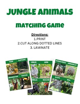 Preview of Jungle Animals Matching Game Flashcards