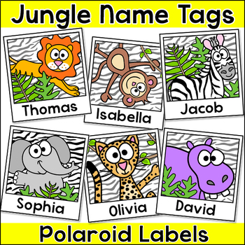 Jungle Animals Name Tags or Locker Labels - Polaroid Selfies by Pink Cat  Studio