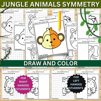 Preview of Jungle Animals Symmetry Drawing Activity- 2 Levels Lion,Elephant,Monkey...