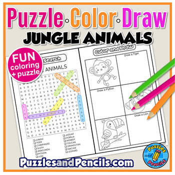 Jungle Animals Word Search Puzzle and Coloring | Puzzle, Color, Draw