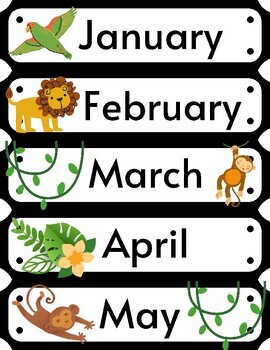 Jungle Calendar 12 Months of the Year Labels for Tropical Jungle ...