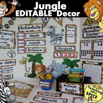 Preview of Jungle Zoo Classroom Themes Decor Bundles EDITABLE 30% OFF