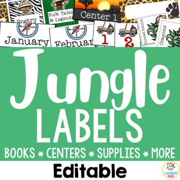 Preview of Jungle Classroom Organization- Editable Supply Labels & Décor, Back to School