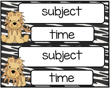 Preview of Jungle Themed Classroom Schedule Time Cards - Edible