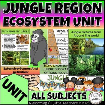 Preview of Jungle Ecosystems, Animals, Habitats, Food: STEM, Math, Reading, Writing, Lesson