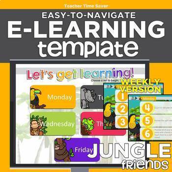 Preview of Jungle Friends WEEKLY Easy-to-Navigate eLearning Template