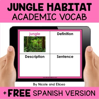 Preview of Digital Jungle Habitat Interactive Academic Vocabulary + FREE Spanish