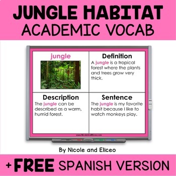 Preview of Digital Jungle Habitat Projectable Academic Vocabulary + FREE Spanish