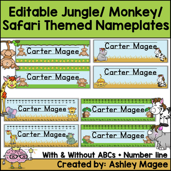 Preview of Jungle/Monkey/Safari/African Themed Editable Name plates /Desk Plates /Name Tags