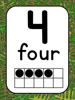 Number Cards 0-20 Jungle Leaves Brown Stripes (Monkey) by The Bee Hive