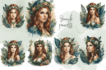 Jungle Princess Watercolour Illustration Clip Art by TeachAndRead