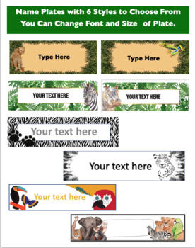 Jungle/Rainforest Themed Student Name Plates and Classroom Labels: Editable