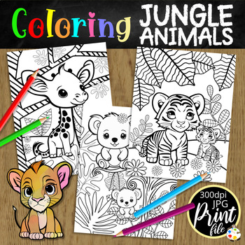 Preview of Jungle Safari Animals Coloring Pages Printable Activity