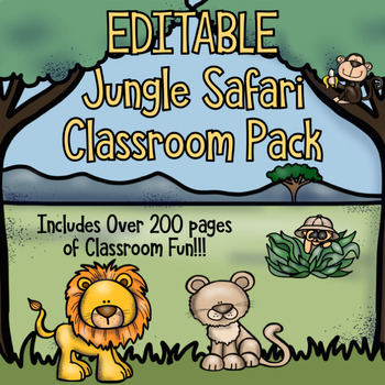 Preview of Editable Jungle Safari Classroom Decor Pack