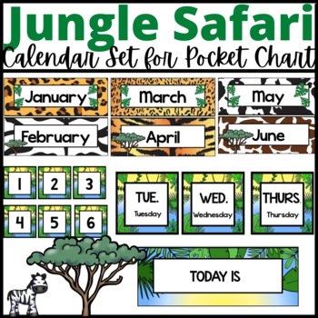 Preview of Editable Jungle Safari Classroom Calendar Set for Pocket Chart Flip Calendar