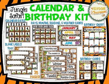 Preview of Jungle Safari Theme Calendar & Birthday Kit