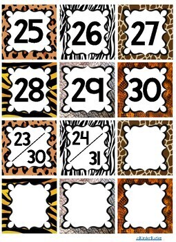 jungle safari zoo animal print theme calendar numbers by kinderkuties