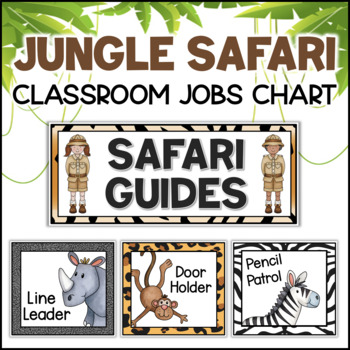 Preview of Classroom Jobs Chart with Editable Name Tags Jungle Safari Theme Decor