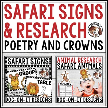 Preview of Jungle Safari Theme Table Signs and Research Templates Bundle