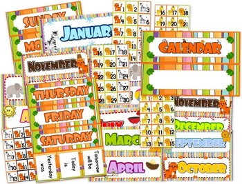 Preview of Jungle Safari Themed Classroom Calendar Set