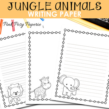 Preview of Jungle Safari Writing Paper - Lined and Unlined - Research Writing Paper