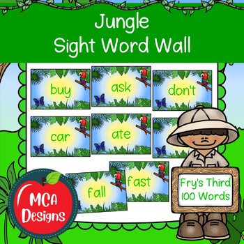 Preview of Jungle Sight Word Wall Fry's Third 100 Sight Words