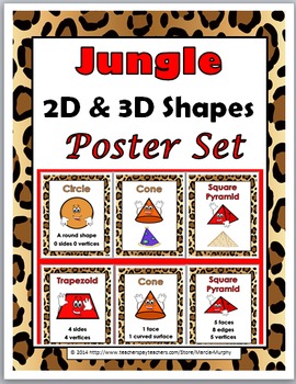 Preview of Jungle Theme Classroom Decor 2D Shapes & 3D Shapes Posters