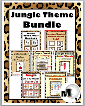 Preview of Jungle Theme Classroom Decor Bundle Cheetah Design & Primary Font