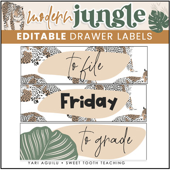 Preview of Jungle Theme Drawer Labels | Neutral Cheetah & Safari Rolling Cart Labels
