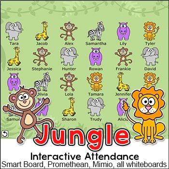 Preview of Jungle Theme Attendance with Lunch Count for All Interactive Whiteboards