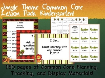 Jungle Theme Kindergarten Common Core Lesson Planning Pack by Charity