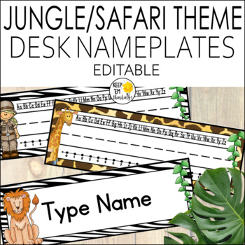 Preview of Jungle Theme Name Plates Editable! jungle Themed Classroom Decor