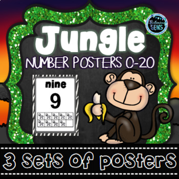 Preview of Jungle Theme Number Posters 0-20  - Jungle Theme Classroom Decor
