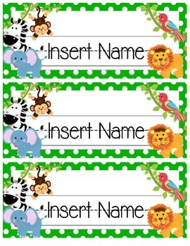 Jungle Themed Editable Name Tags by Teaching 