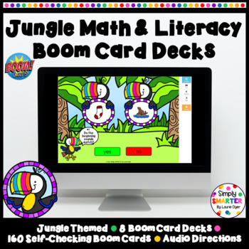 Preview of Jungle Themed Math And Literacy Boom Card™ Decks