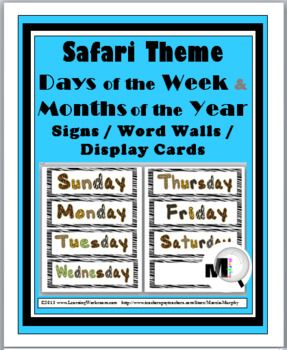 Preview of Safari Theme Classroom Decor Days of the Week & Months of the Year Labels