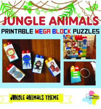 Preview of Jungle animals themed Mega Block Puzzles Printables