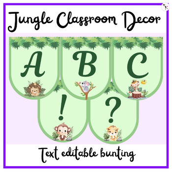 Preview of Jungle theme bunting; jungle letters for bulletin boards