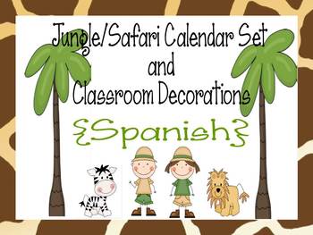 Preview of Jungle/Safari Calendar Set and Classroom Decorations {Spanish version}