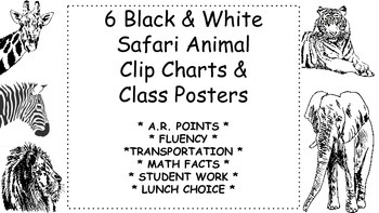 Jungle Safari Clip Charts Posters Black White Animals Tpt