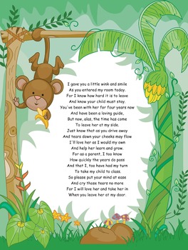 Jungle/Safari Themed Poem for VPK Parents by Fun Times in Elementary