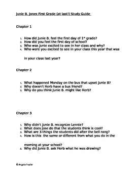 Preview of Junie B Jones First Grade (at last!) study guide