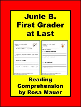 Preview of Junie B. Jones First Grader at Last Chapter Questions & Proofreading Sentences